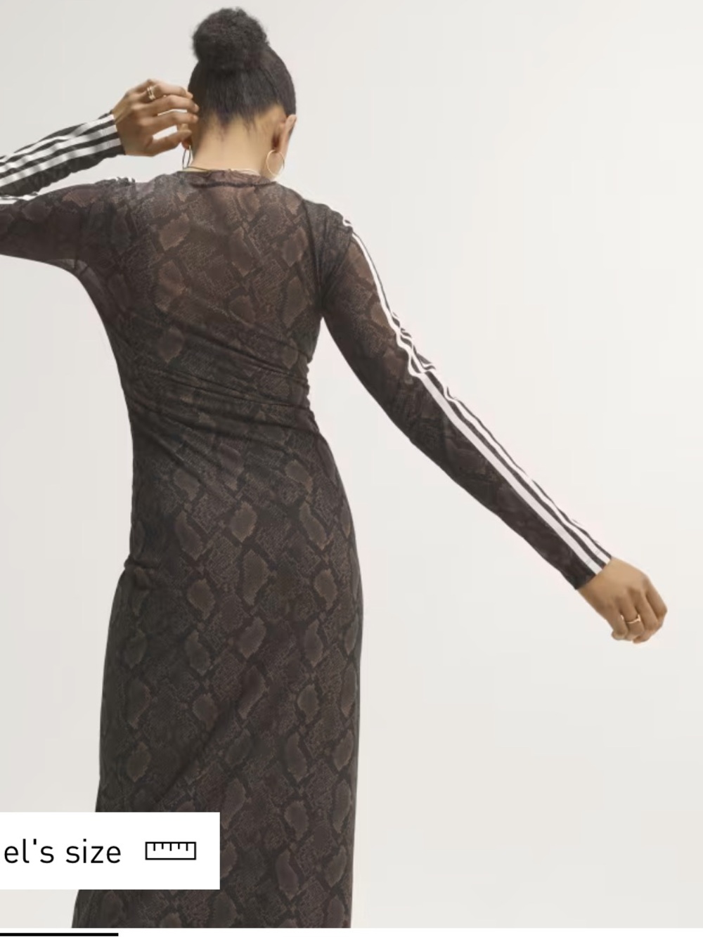 Adidas Snake Skin Print Maxi Dress Long Sleeve Midi Small NWT Aurora Coffee - Picture 3 of 10